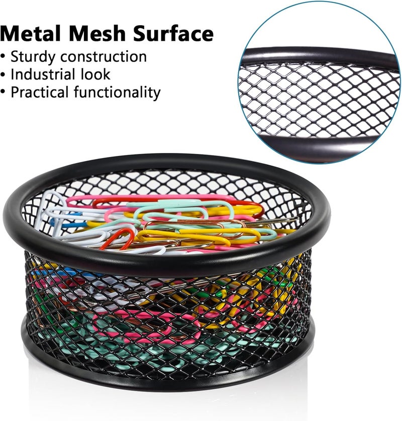 DANRONG Paper Clip Holder for Desk, Paper Clip Holders, Mesh Paperclip Holders Metal Paper Clip Dispenser Organizer for Desk Binder Clip Holder Container for Home Office Classroom School, Black 4 Pack - Image 2