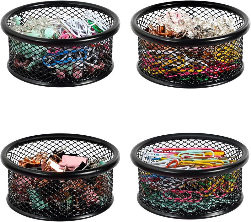 DANRONG Paper Clip Holder for Desk, Paper Clip Holders, Mesh Paperclip Holders Metal Paper Clip Dispenser Organizer for Desk Binder Clip Holder Container for Home Office Classroom School, Black 4 Pack - Image 1