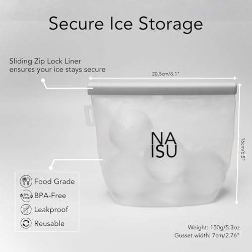 NAISU Clear Ice Silicone Storage Bag – Reusable Freezer Bag for Crystal-Clear Ice Balls & Cubes, Leakproof, Food-Grade, Ideal for Whiskey & Cocktails - Image 2