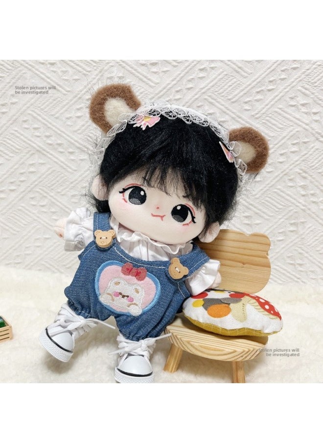 Generic - Cute Expression Bear Strap Pants 20cm Suit 20cm Doll Cotton Doll Body Chubby Body Dress-Specifications:20cm-Color:White Shirt + Confession Overalls - Image 1