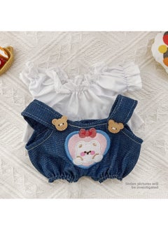 Cute Expression Bear Strap Pants 20cm Suit 20cm Doll Cotton Doll Body Chubby Body Dress-Specifications:20cm-Color:White Shirt + Confession Overalls