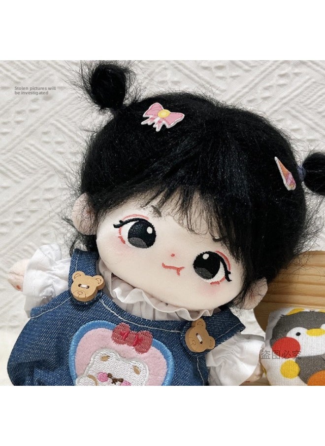 Generic - Cute Expression Bear Strap Pants 20cm Suit 20cm Doll Cotton Doll Body Chubby Body Dress-Specifications:20cm-Color:White Shirt + Confession Overalls - Image 1