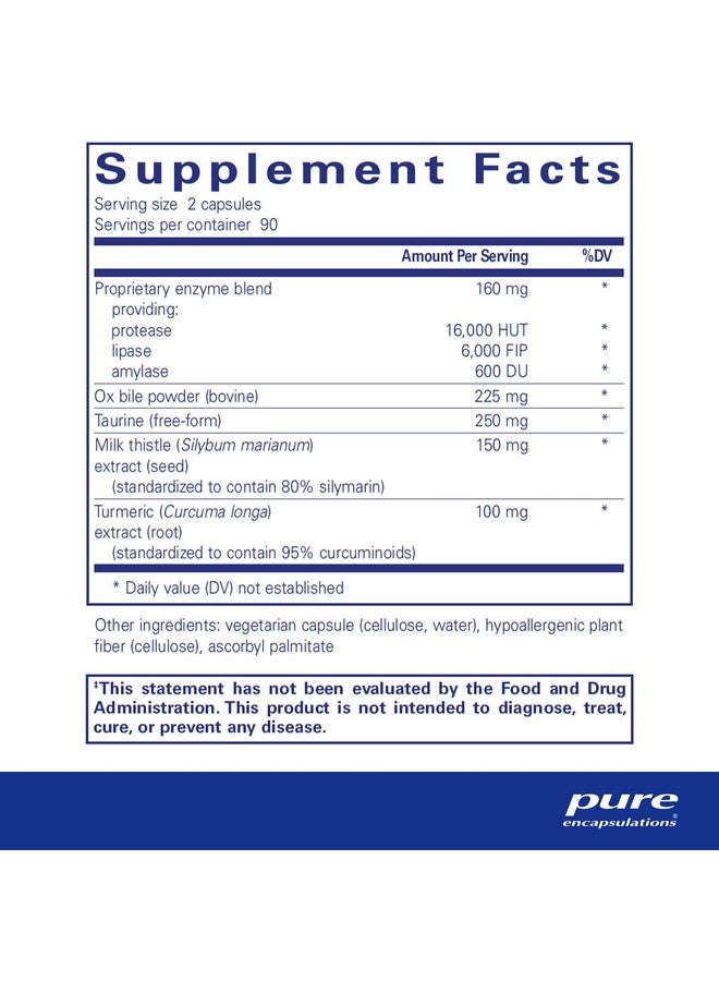 Pure Encapsulations مكمل إنزيمات الهضم من بيور إنكابسوليشنز - لدعم المرارة وصحة الأمعاء* - مع مزيج من أملاح الصفراء وإنزيمات الهضم - خالي من الغلوتين وغير معدل وراثيًا - 180 كبسولة - Image 2