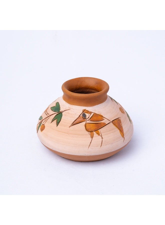 ارك وعاء زخرفي فخاري مصنوع يدويًا من ARK مزين برسومات طيور قبلية مرسومة يدويًا | مزهرية طينية طبيعية لتزيين الطاولات | قطعة ديكور منزلية بطابع ريفي أصيل - Image 2