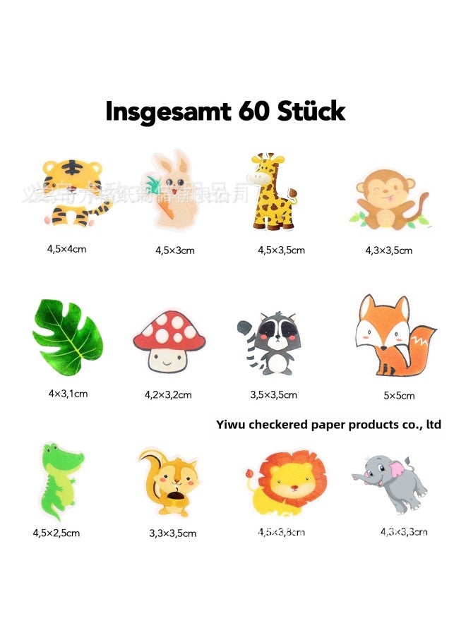 Forest Animal Park Glutinous Rice Paper Cake Decorating Stickers Edible Wafer Paper Printed Fruit Plate Decorations-Color:Edible-Specifications:Zoo 60 Tablets - Image 1