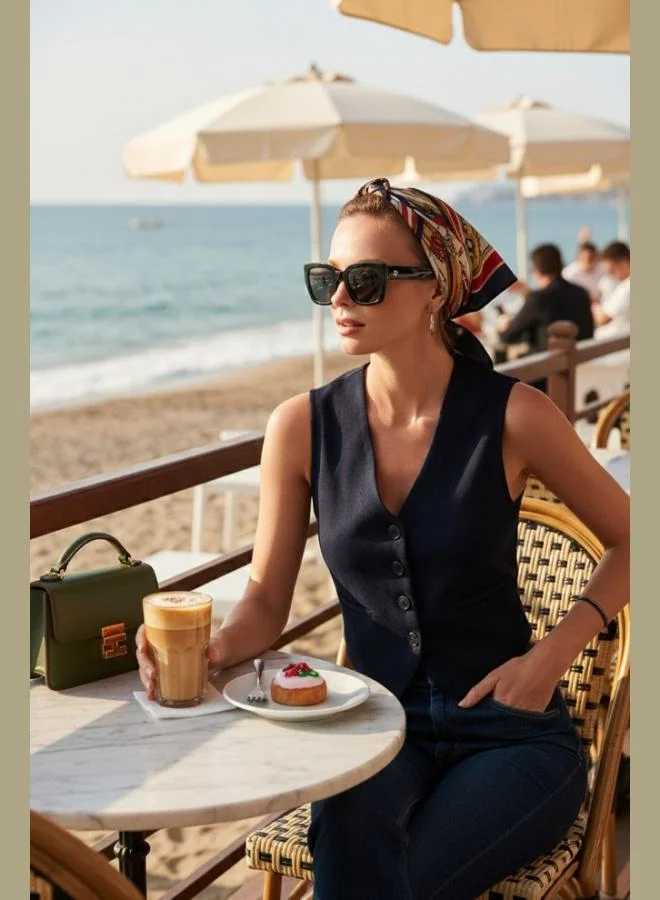 ليلا ليلا سترة بدون أكمام نسائية من جلد السويد بقصة ضيقة وياقة على شكل حرف  وأزرار