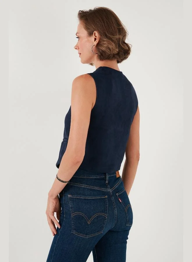 Lela  Lela Fitted Scuba Suede V-Neck Buttoned Vest Women's VEST 5865576 for Women | Best Price UAE