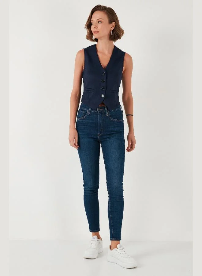 Lela  Lela Fitted Scuba Suede V-Neck Buttoned Vest Women's VEST 5865576 for Women | Best Price UAE