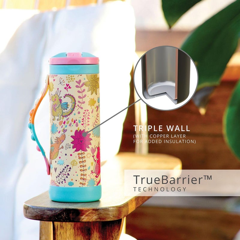 Elemental Iconic Kids Water Bottle for School - 100% Leak-Proof Insulated Water Bottles with Straw Lid & Pop-It Handle for Boys & Girls - Triple-Wall Insulated & BPA-Free, 14oz â€“ Dragon - Image 5