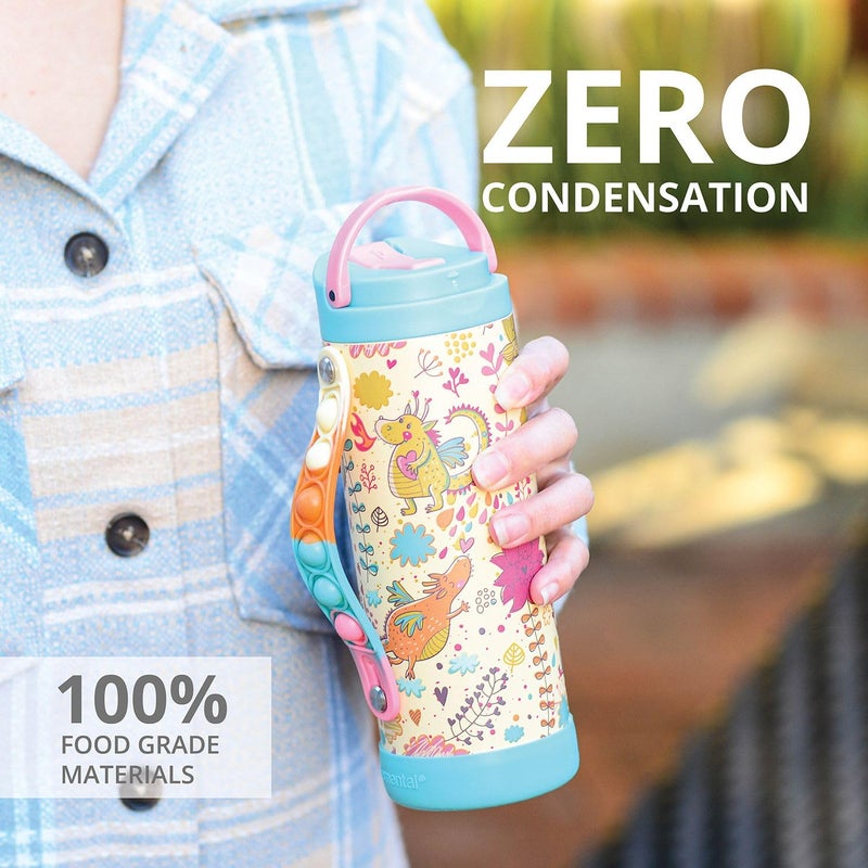 Elemental Iconic Kids Water Bottle for School - 100% Leak-Proof Insulated Water Bottles with Straw Lid & Pop-It Handle for Boys & Girls - Triple-Wall Insulated & BPA-Free, 14oz â€“ Dragon - Image 4