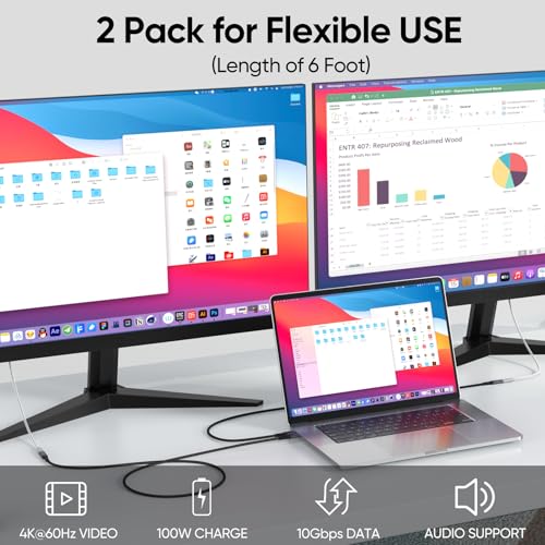 DteeDck USB C Extension Cable 6ft 2 Pack, USB3.2 Gen2 Extender Male to Female Full Function 10Gbps Data Transfer/ 4K@60Hz Video/ 100W Charging, Type C Cord for Monitor Laptop Tablet Phone Dock Hub and more - Image 2