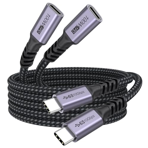 DteeDck USB C Extension Cable 6ft 2 Pack, USB3.2 Gen2 Extender Male to Female Full Function 10Gbps Data Transfer/ 4K@60Hz Video/ 100W Charging, Type C Cord for Monitor Laptop Tablet Phone Dock Hub and more - Image 1