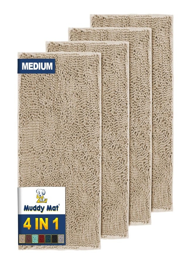 Muddy Mat® 4-Piece Beige Medium 30"X19" AS-SEEN-ON-TV Highly Absorbent Microfiber Door Mat, Bath Mat and Pet Rug, Non slip Thick Washable, Soft Chenille for Kitchen Bathroom Bedroom Indoor and Outdoor - Image 1