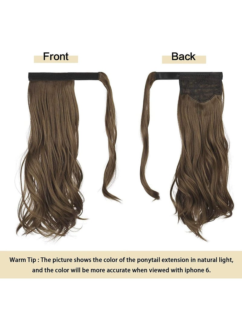 إستيل وصلة ذيل حصان مجعد 15 بوصة مقاومة للحرارة الاصطناعية الطبيعية المتموجة التفاف حول ذيل حصان وصلات شعر للنساء بني مجعد - Image 2