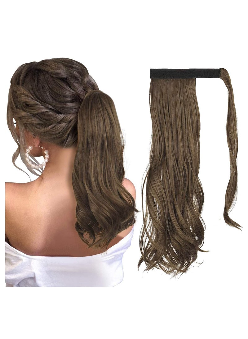 إستيل وصلة ذيل حصان مجعد 15 بوصة مقاومة للحرارة الاصطناعية الطبيعية المتموجة التفاف حول ذيل حصان وصلات شعر للنساء بني مجعد - Image 1