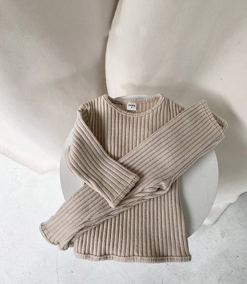 Kids Autumn Winter Solid Warm Outfit Apricot Gray 