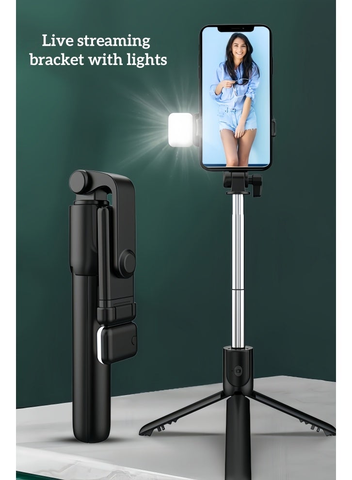 Mobile phone holder, desktop phone holder, live streaming holder, expandable up to 170CM long, with beautiful lighting selfie stick, integrated expandable phone tripod holder, rotating phone tripod with Bluetooth remote shutter, compatible with all phones for group selfies/live streaming/video recording - Image 1