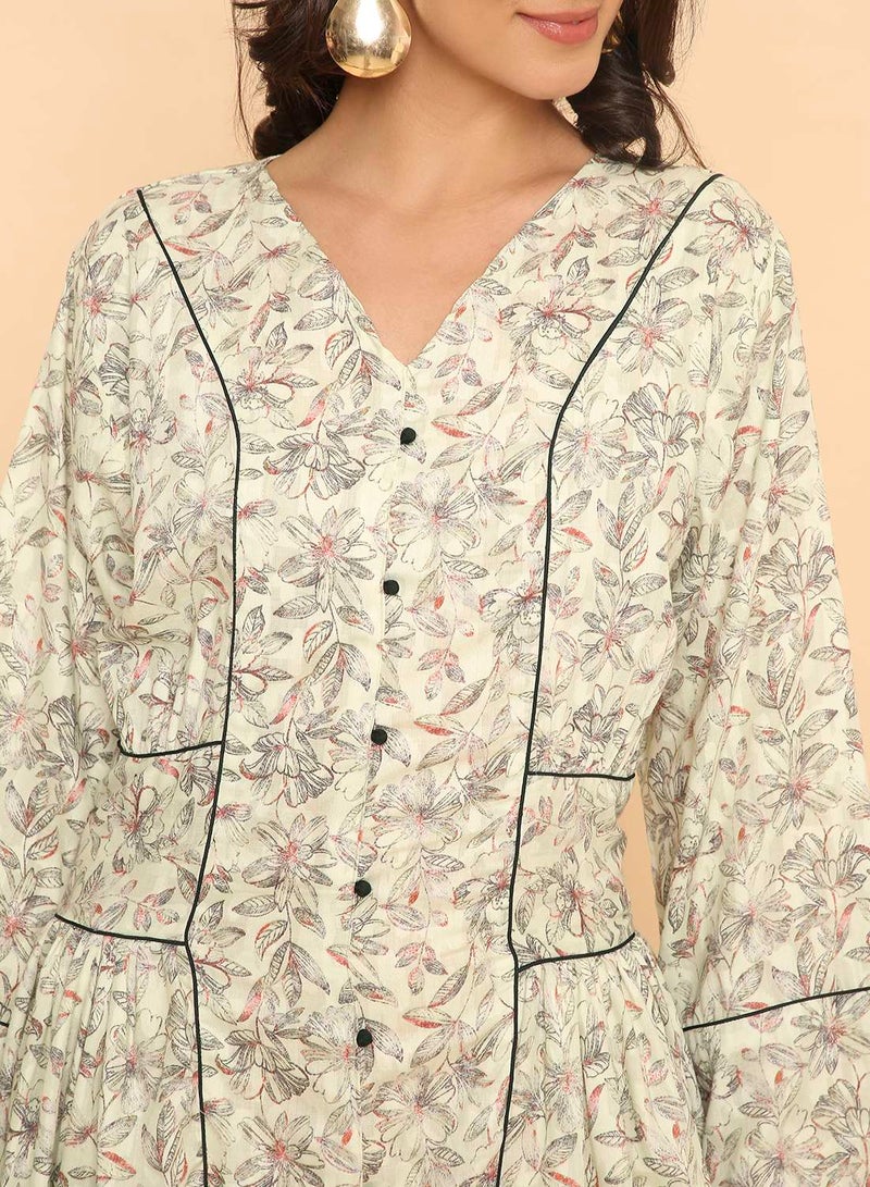 HANA & SARA Elegant pale beige printed arabic jalabiya dress for womens - Image 3