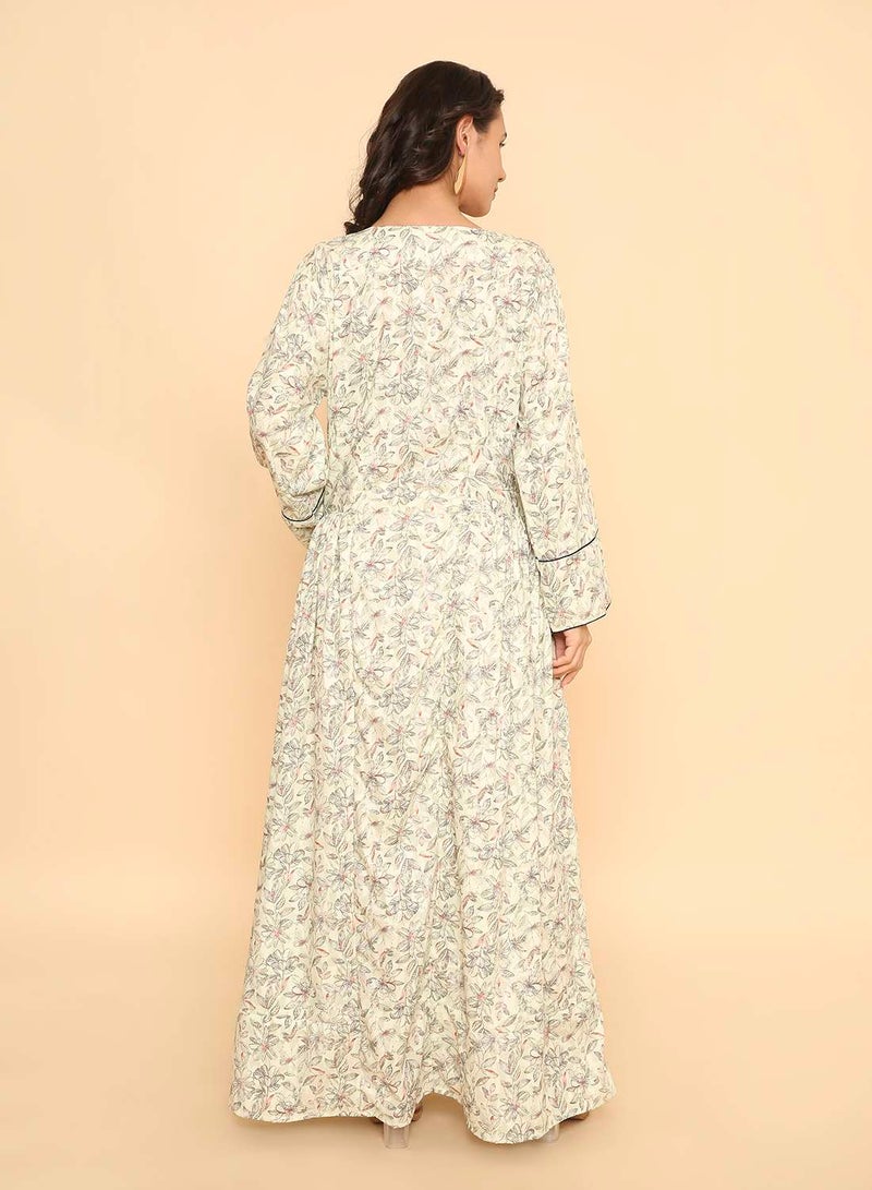 HANA & SARA Elegant pale beige printed arabic jalabiya dress for womens - Image 2