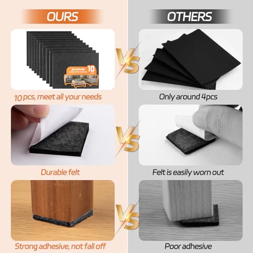 BAIPOK Felt Furniture Pads 10pcs 8" x 6" Adhesive Large Felt Pads, Cuttable Chair Leg Pads, Hardwood Floor Protectors for Furniture (Black 5 Pcs + Beige 5 Pcs) - Image 2