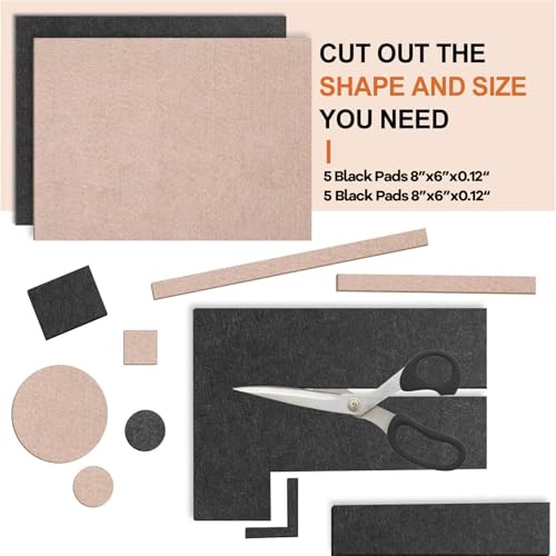 BAIPOK Felt Furniture Pads 10pcs 8" x 6" Adhesive Large Felt Pads, Cuttable Chair Leg Pads, Hardwood Floor Protectors for Furniture (Black 5 Pcs + Beige 5 Pcs) - Image 4