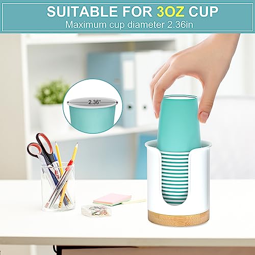 BYAWAY 2 Pack Bathroom Cup Dispenser - Small Cup Holder and Mouthwash Cups Holder for 3 Oz Countertop - Convenient Paper Cup Dispenser - Bamboo Wood Base Bathroom Cup Holder（White） - Image 3