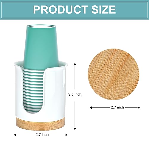 BYAWAY 2 Pack Bathroom Cup Dispenser - Small Cup Holder and Mouthwash Cups Holder for 3 Oz Countertop - Convenient Paper Cup Dispenser - Bamboo Wood Base Bathroom Cup Holder（White） - Image 2