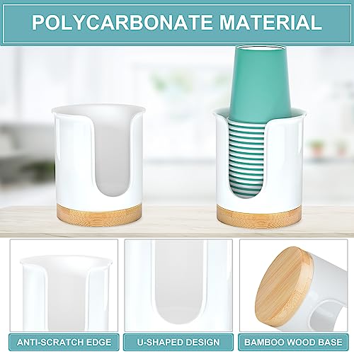 BYAWAY 2 Pack Bathroom Cup Dispenser - Small Cup Holder and Mouthwash Cups Holder for 3 Oz Countertop - Convenient Paper Cup Dispenser - Bamboo Wood Base Bathroom Cup Holder（White） - Image 4
