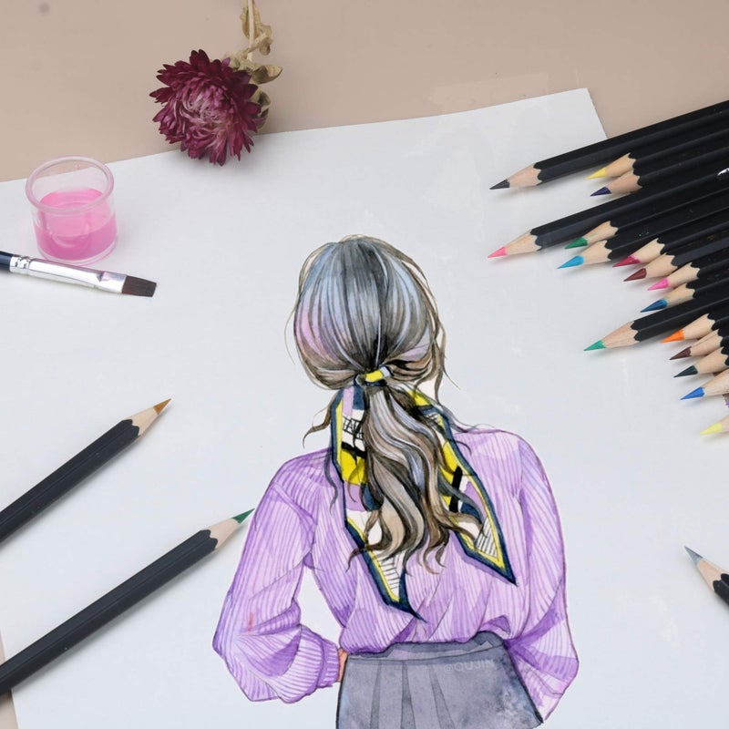 KALOUR Professional Watercolor Pencils with 2 Brush - 72 Colors - Beautiful Blending Effects with Wet or Dry - Ideal for Coloring Book - Water Soluble Pencils for Adults Beginners - Image 3