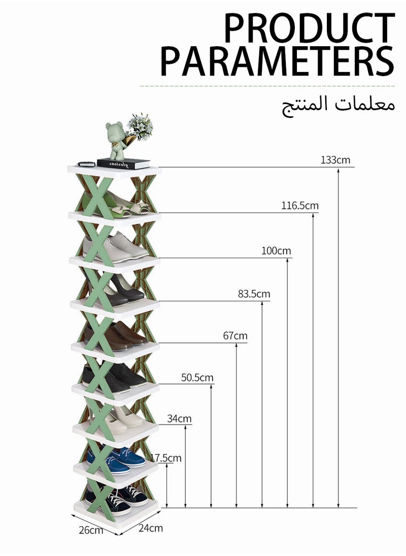 UNUNS 9-Tier Shoe Rack Storage Organizer,Adjustable Shoe Organizer Shelf,Multi-layer Plastic Shoe Rack For Home,Easy Assembly And Clean,Stackable Shoe Storage Organizer,Green  - Image 5