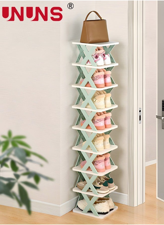 UNUNS 9-Tier Shoe Rack Storage Organizer,Adjustable Shoe Organizer Shelf,Multi-layer Plastic Shoe Rack For Home,Easy Assembly And Clean,Stackable Shoe Storage Organizer,Green  - Image 1