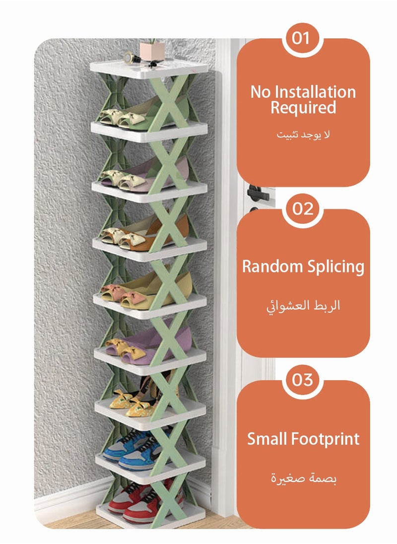 UNUNS 9-Tier Shoe Rack Storage Organizer,Adjustable Shoe Organizer Shelf,Multi-layer Plastic Shoe Rack For Home,Easy Assembly And Clean,Stackable Shoe Storage Organizer,Green  - Image 3