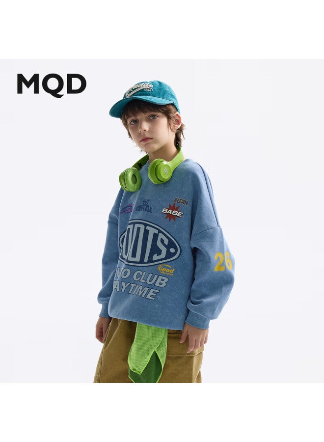 Mqd Boys' Autumn New Style Children's Round Neck Street Fashion Loose Drop-shoulder Sweatshirt For Older Kids, Light Denim Blue, Size 150 - Image 1