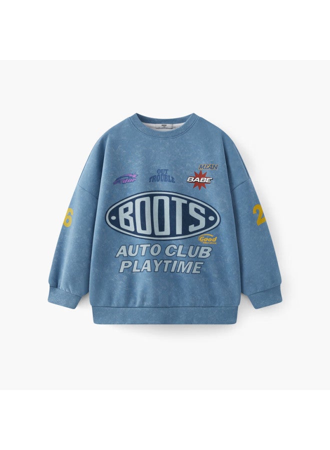 Mqd Boys' Autumn New Style Children's Round Neck Street Fashion Loose Drop-shoulder Sweatshirt For Older Kids, Light Denim Blue, Size 150 - Image 4