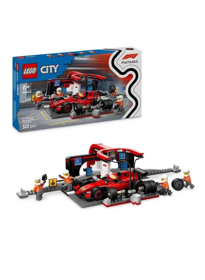 LEGO City F1 Pit Stop & Pit Crew with Ferrari Car Model Racing Vehicle Toy 60443 - 322 Pieces - Image 1