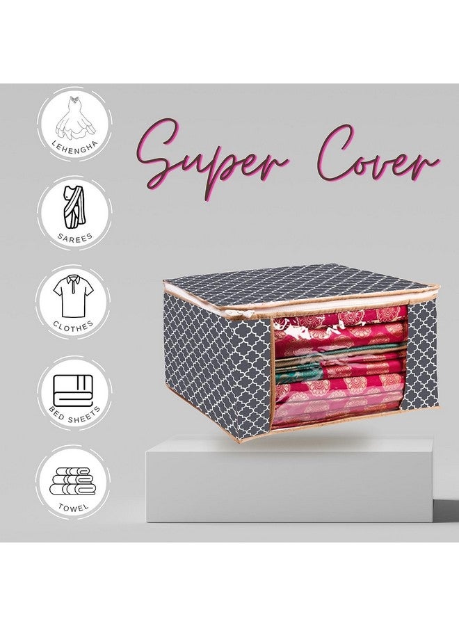 SPECULO SPECULO Saree Cover Non Woven Fabric Clothes Organiser for Wardrobe with Transparent Window & Zip Clothes Storage Bag for Lehenga, Suit, Dress Saree Packing Covers for Clothes (Pack Of 16, Grey)  - Image 2
