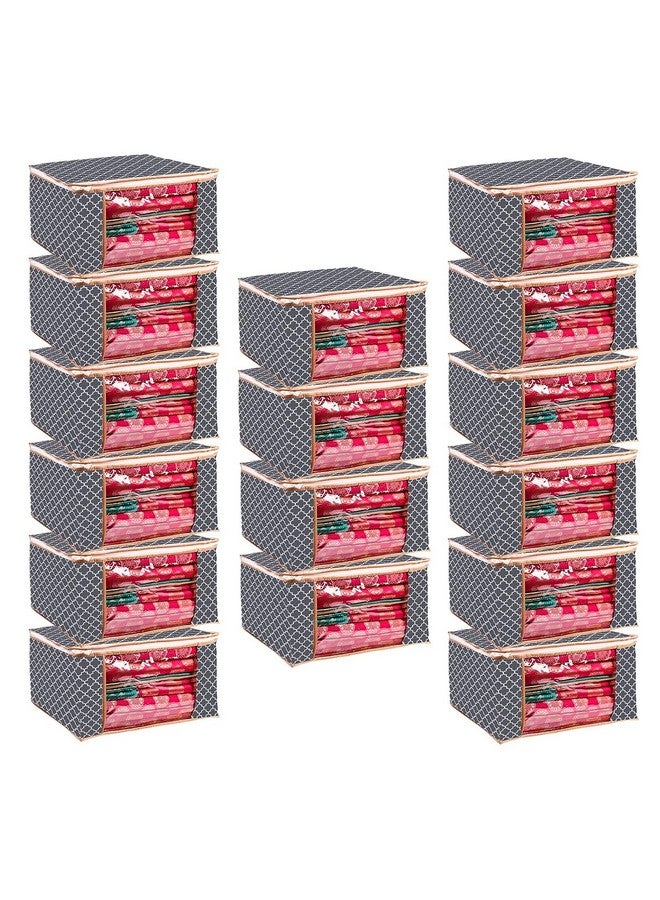 SPECULO SPECULO Saree Cover Non Woven Fabric Clothes Organiser for Wardrobe with Transparent Window & Zip Clothes Storage Bag for Lehenga, Suit, Dress Saree Packing Covers for Clothes (Pack Of 16, Grey)  - Image 1