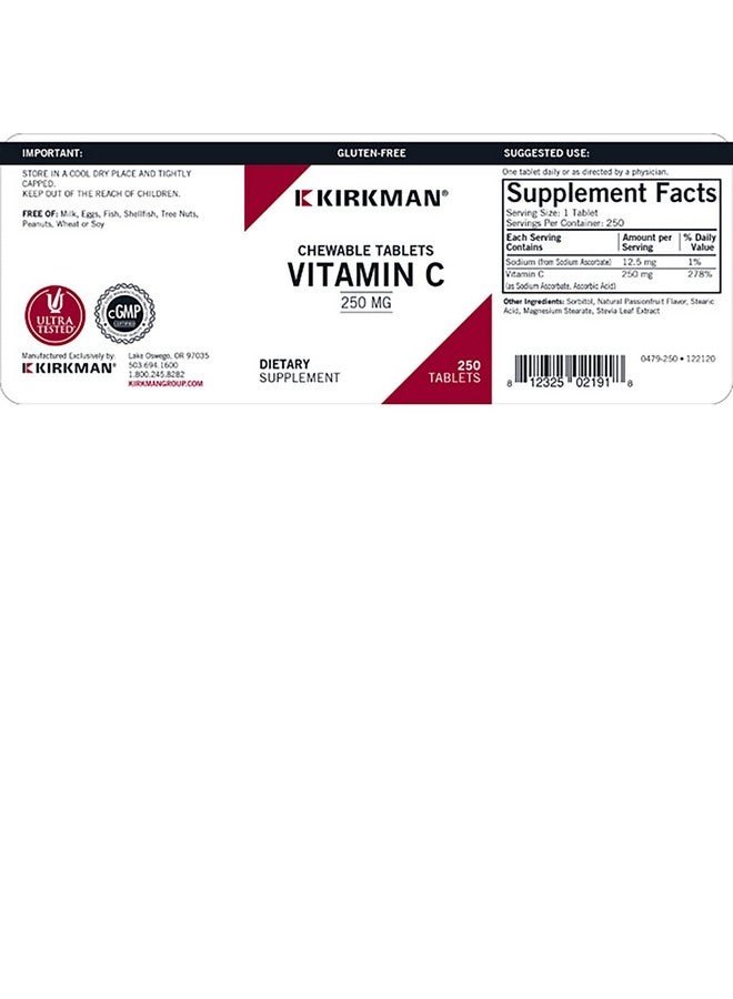Kirkman Labs Vitamin C 250 mg Chewable Tablets with Stevia-250 Count - Image 3