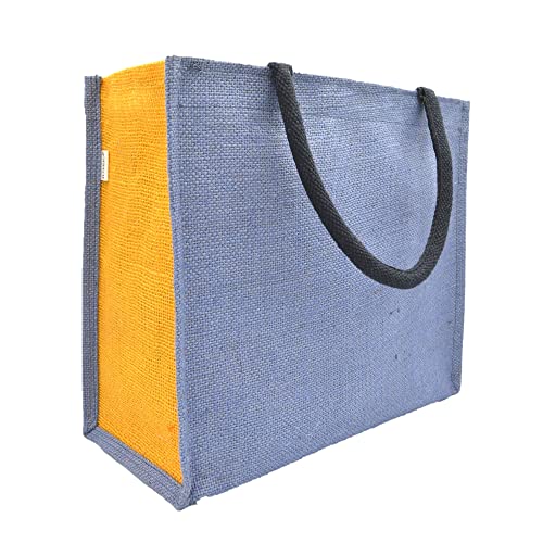 JUTEKA Unisex Multicolor Spacious Jute Bag With Zipper Closure,Full Size Front Pocket And Large Handles,Shopping Tote - Image 2