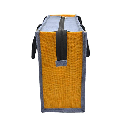 JUTEKA Unisex Multicolor Spacious Jute Bag With Zipper Closure,Full Size Front Pocket And Large Handles,Shopping Tote - Image 3