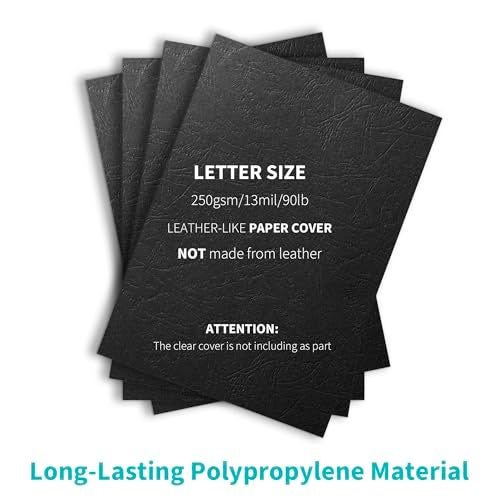 Binditek 100 Pack 13 Mil Grain-Texture Paper Binding Presentation Covers, 8-1/2 x 11 Inches, 90lb, 250 GSM, Un-Punched, Letter Size, Black, for Business Documents - Image 3