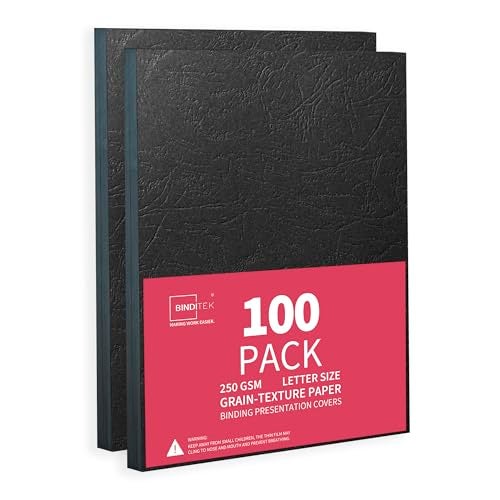 Binditek 100 Pack 13 Mil Grain-Texture Paper Binding Presentation Covers, 8-1/2 x 11 Inches, 90lb, 250 GSM, Un-Punched, Letter Size, Black, for Business Documents - Image 1