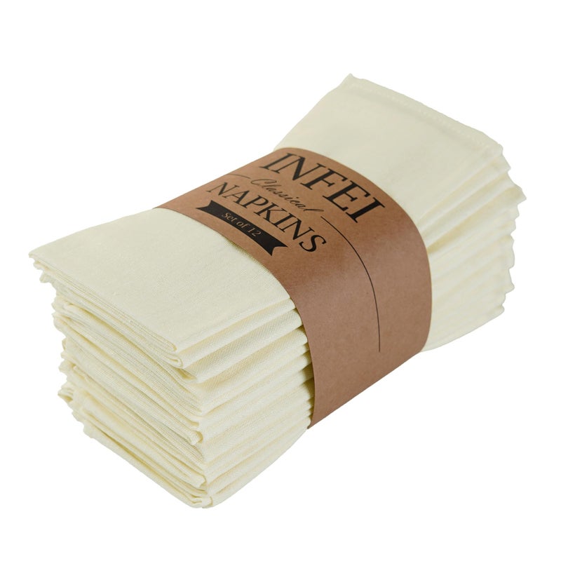 INFEI Solid Color Blended Thin Dinner Cloth Napkins  Set of 12 40 x 40 cm  for Events  Home Use Cream