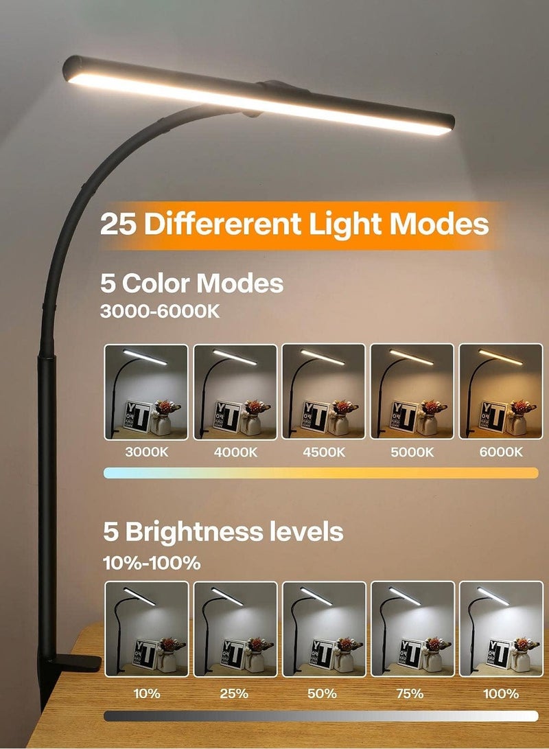 LEOKOR LED Eye Caring Desk Lamp 25 Lighting Modes Desk Lamp Adjustable Flexible Gooseneck Clamp Light for Workbench Drafting Reading Study Black - Image 2