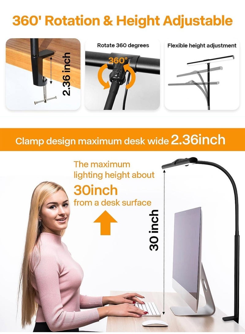 LEOKOR LED Eye Caring Desk Lamp 25 Lighting Modes Desk Lamp Adjustable Flexible Gooseneck Clamp Light for Workbench Drafting Reading Study Black - Image 4