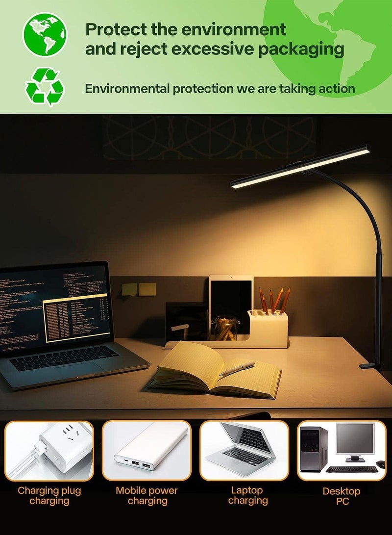 LEOKOR LED Eye Caring Desk Lamp 25 Lighting Modes Desk Lamp Adjustable Flexible Gooseneck Clamp Light for Workbench Drafting Reading Study Black - Image 3
