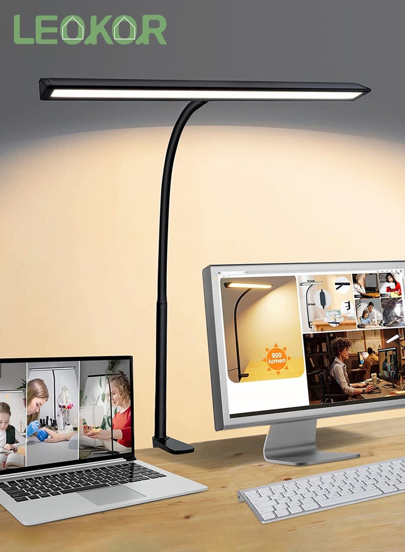 LEOKOR LED Eye Caring Desk Lamp 25 Lighting Modes Desk Lamp Adjustable Flexible Gooseneck Clamp Light for Workbench Drafting Reading Study Black - Image 1