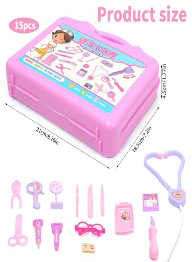 مجموعة لعب الأطفال من Falafoty Doctor's Case، 15 قطعة حقيبة طبيب مع سماعة طبيب حقيقية، ومقياس حرارة، وحقنة، هدية للأطفال، لعب الأدوار، لعبة تعليمية طبية، لعبة حفلات من 3 سنوات (وردي) - Image 2
