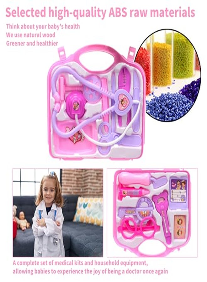 مجموعة لعب الأطفال من Falafoty Doctor's Case، 15 قطعة حقيبة طبيب مع سماعة طبيب حقيقية، ومقياس حرارة، وحقنة، هدية للأطفال، لعب الأدوار، لعبة تعليمية طبية، لعبة حفلات من 3 سنوات (وردي) - Image 1