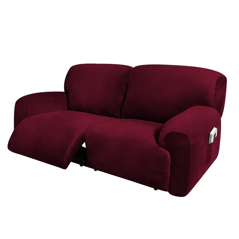 ULTICOR Extra Wide 75  100 Reclining 2 Seater Sofa Extra Wide Reclining Love Seat Slipcover 6Piece Velvet Stretch Reclining Sofa Covers Thick Soft Washable Burgundy  Wine